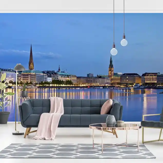 Hamburg Skyline Fototapete • Vliestapete + Kleister • hergestellt in Deutschland Kostenloser Versand
