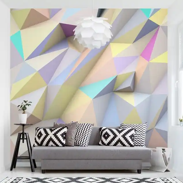 Markenware Geometrische Pastell Dreiecke in 3D Fototapete • Vliestapete + Kleister • hergestellt in Deutschland