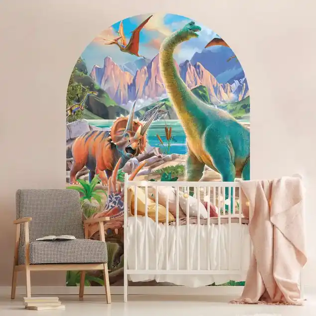 Nur Für Kurze Zeit Brachiosaurus und Tricaterops Rundbogen Tapete