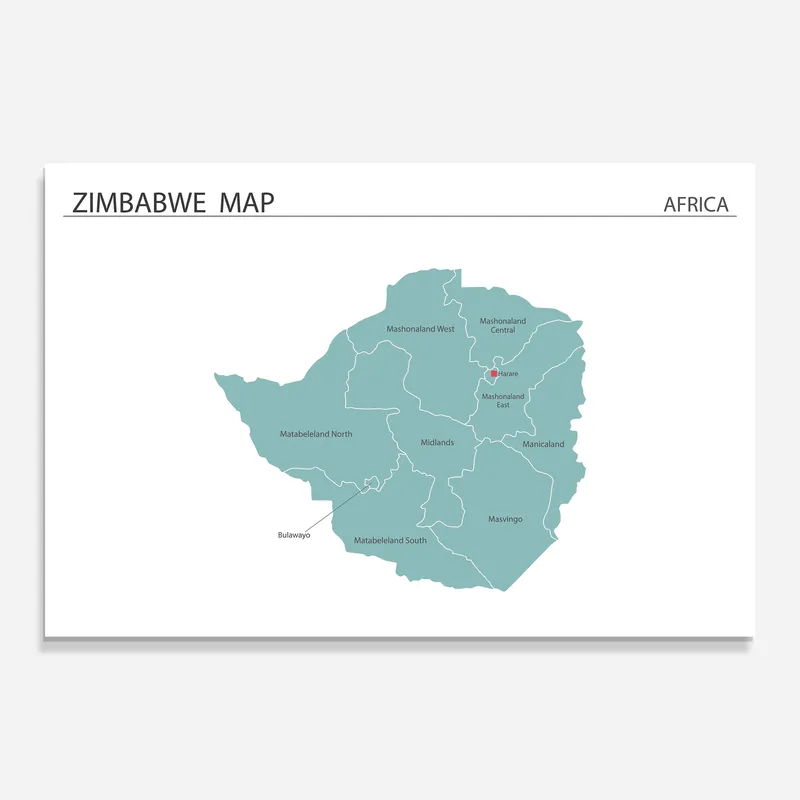Neuheit Glasbild Zimbabwe Map