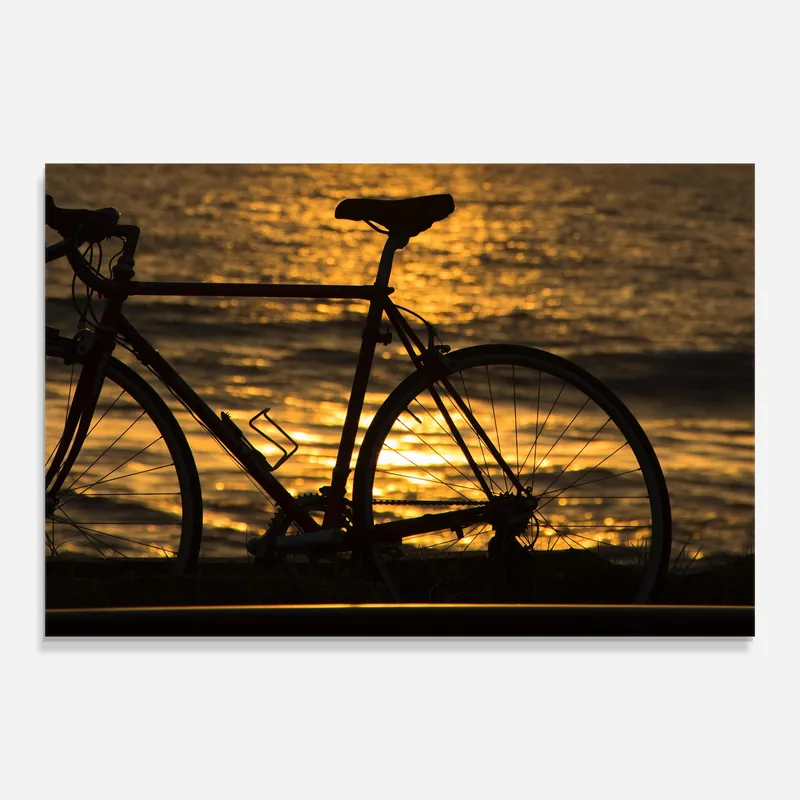 Meistverkauft Glasbild Lake Bike Shilouette
