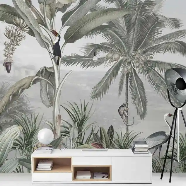 Paradiesvögel im Dschungelpanorama Fototapete • Vliestapete + Kleister • hergestellt in Deutschland Sonderangebot