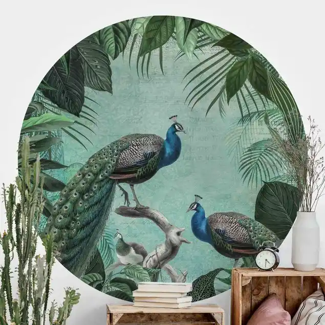 Shabby Chic Collage - Edler Pfau Runde Fototapete Markenprodukt