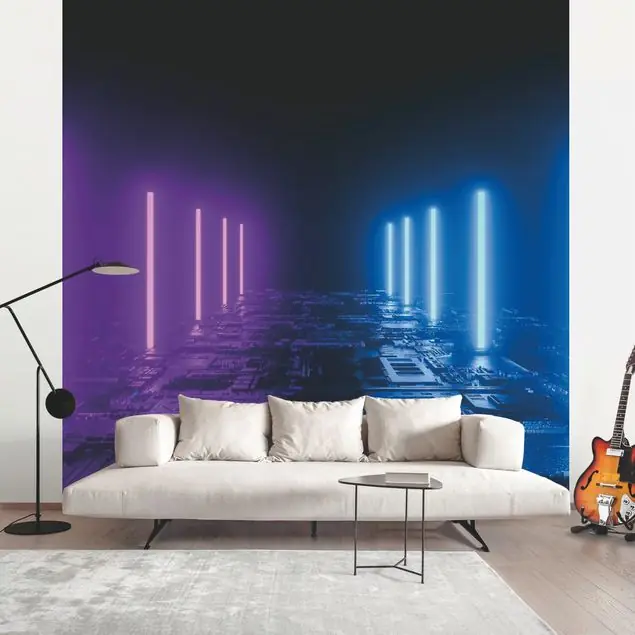 Nur Für Kurze Zeit Neonlichter in Lila und Blau Fototapete • Vliestapete + Kleister • hergestellt in Deutschland