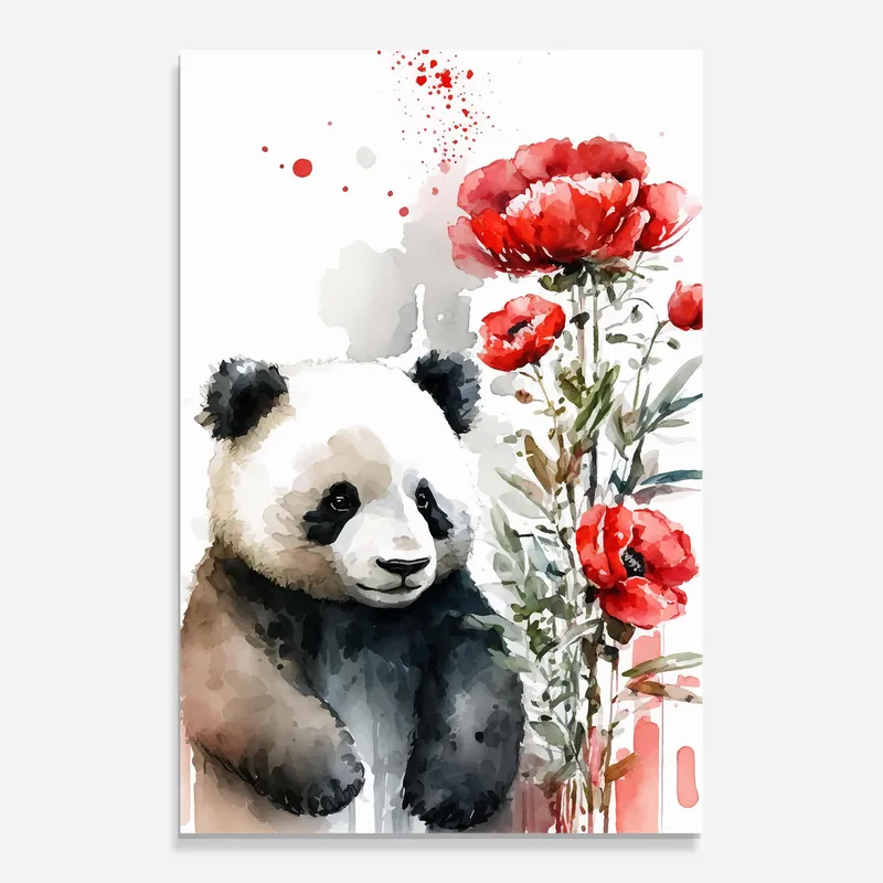 Sale Glasbild Panda Red Flower