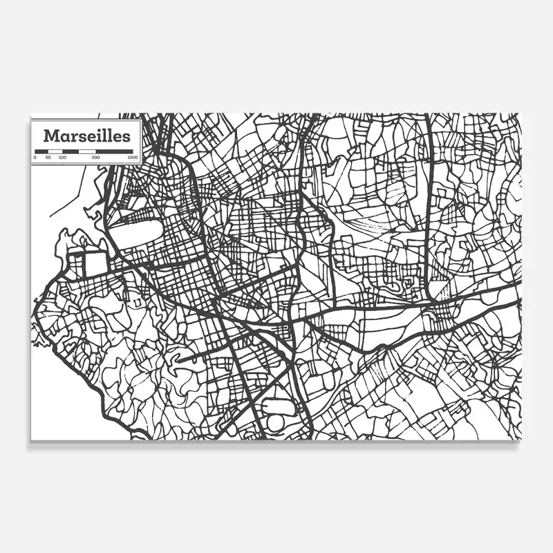 Zertifiziert Glasbild Marseilles Map