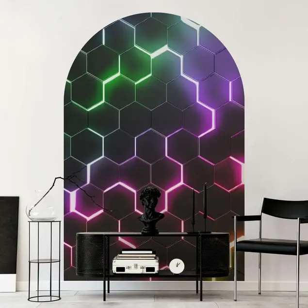 Neue Ware Strukturierte Hexagone mit Neonlicht Rundbogen Tapete