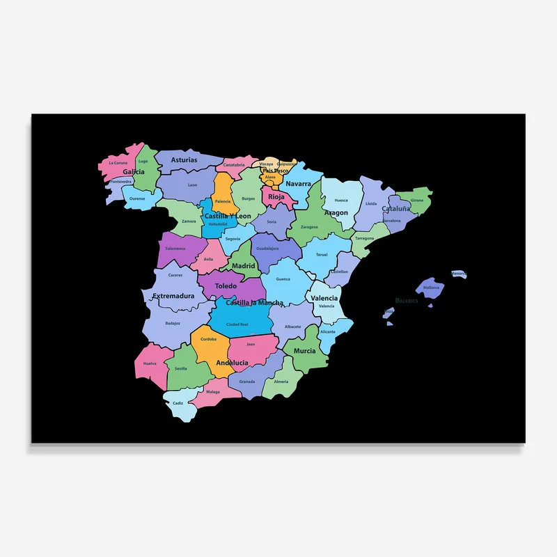 Rabatt Glasbild Colorful Spain Map
