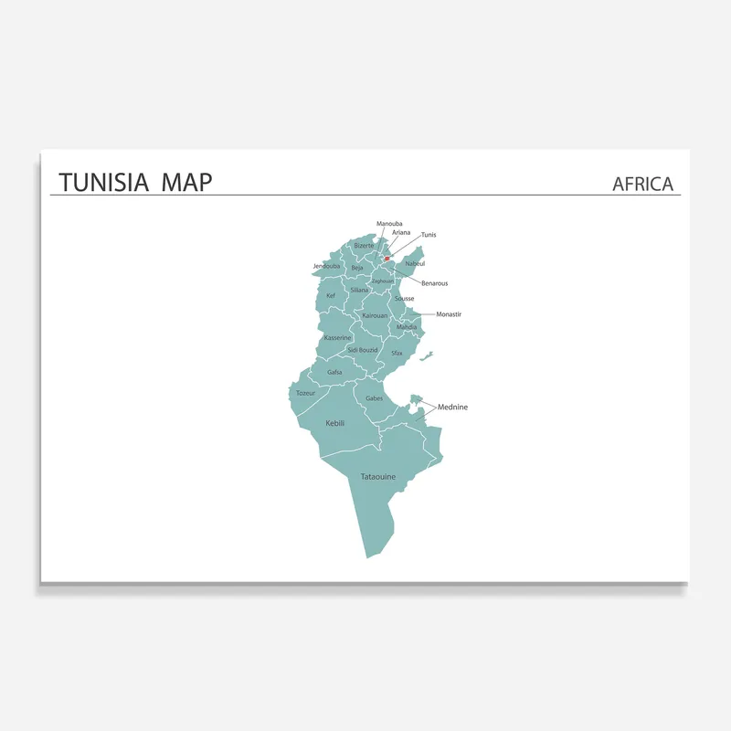 Neue Ware Glasbild Tunisia Map