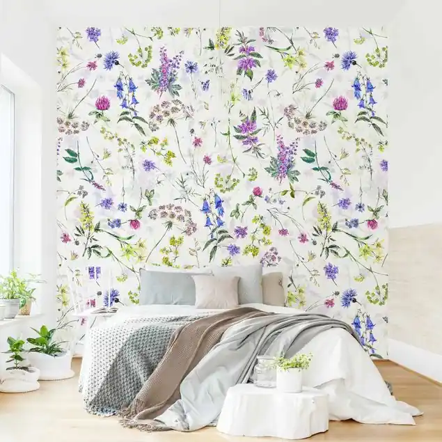 Aquarellierte Wiesenblumen Fototapete • Vliestapete + Kleister • hergestellt in Deutschland Neu Im Sortiment