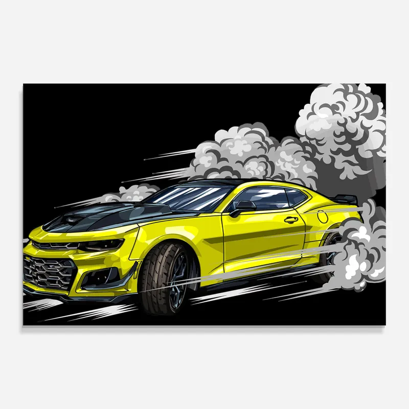Glasbild Racing Car Smoke Zertifiziert
