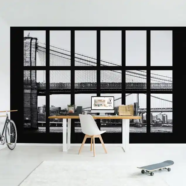 Neue Kollektion Fenster Brücken New York Fototapete • Vliestapete + Kleister • hergestellt in Deutschland