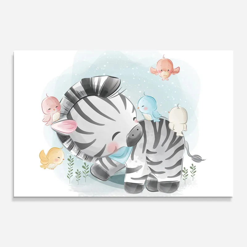 Glasbild Zebra With Birds Kostenloser Versand