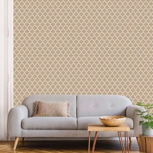 Marokkanisches Muster mit Ornamenten vor Beige Fototapete • Vliestapete + Kleister • hergestellt in Deutschland Kracherpreis