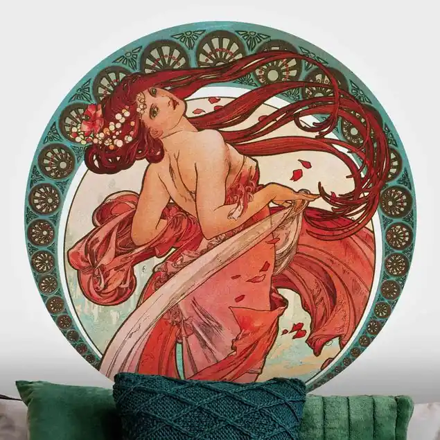 Alfons Mucha - Vier Künste - Der Tanz Runde Fototapete Echt