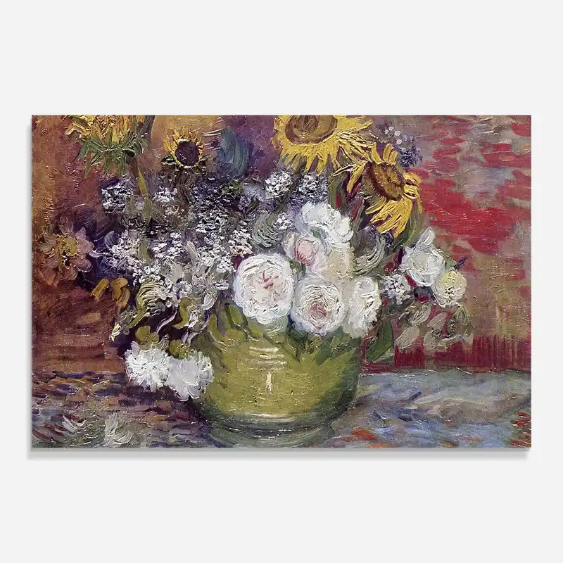 Rabatt Glasbild Sunflowers Roses