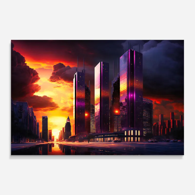 Glasbild Purple Urban Building Günstig