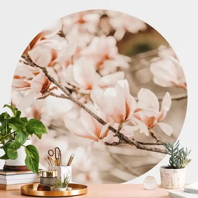 Wochenendangebot Magnolienzweige im Vintagestil Runde Fototapete