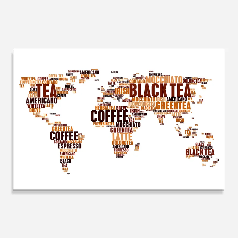 Begrenztes Angebot Glasbild Coffee White Map