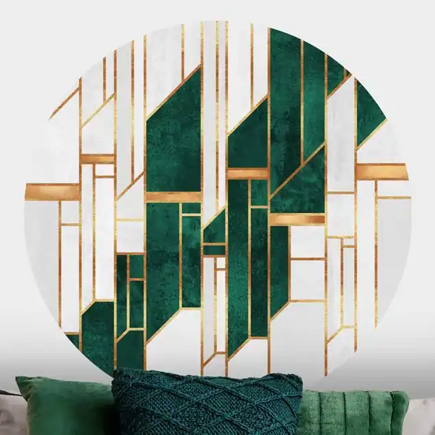 Emerald und Gold Geometrie Runde Mustertapete Kostenfreie Lieferung