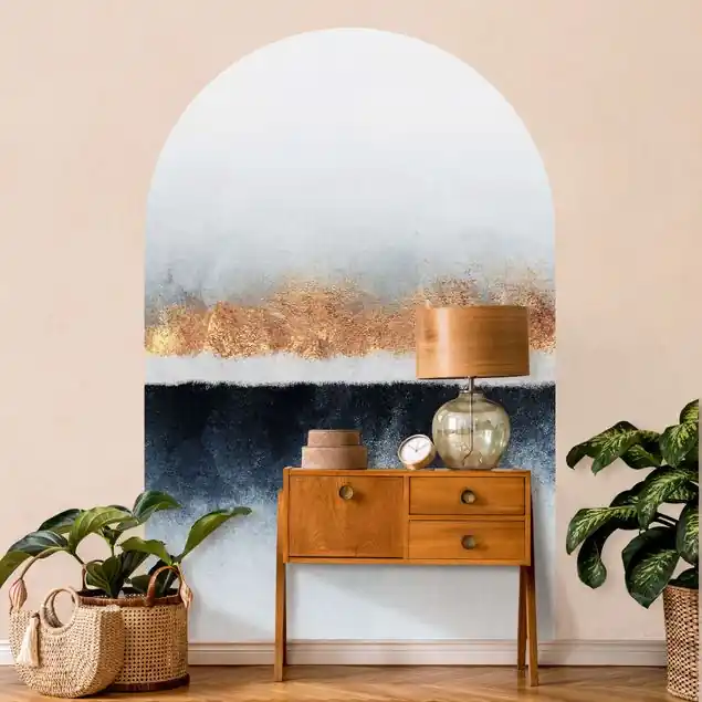 Goldener Horizont Aquarell Rundbogen Tapete Heißes Angebot