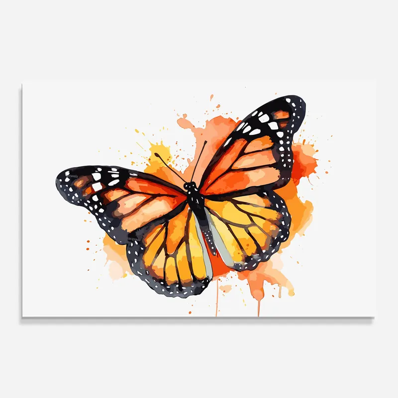 Glasbild Orange Watercolor Butterfly Neu