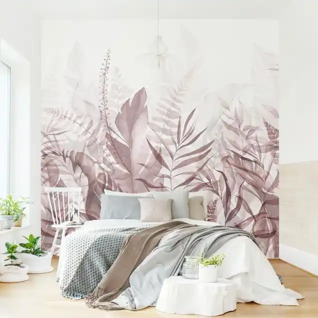 Knallerangebot Botanik - Tropische Blätter Rosa Fototapete • Vliestapete + Kleister • hergestellt in Deutschland
