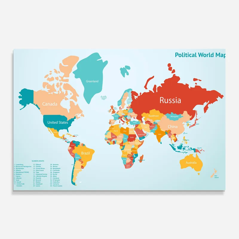 Kostenloser Versand Glasbild Political World Map