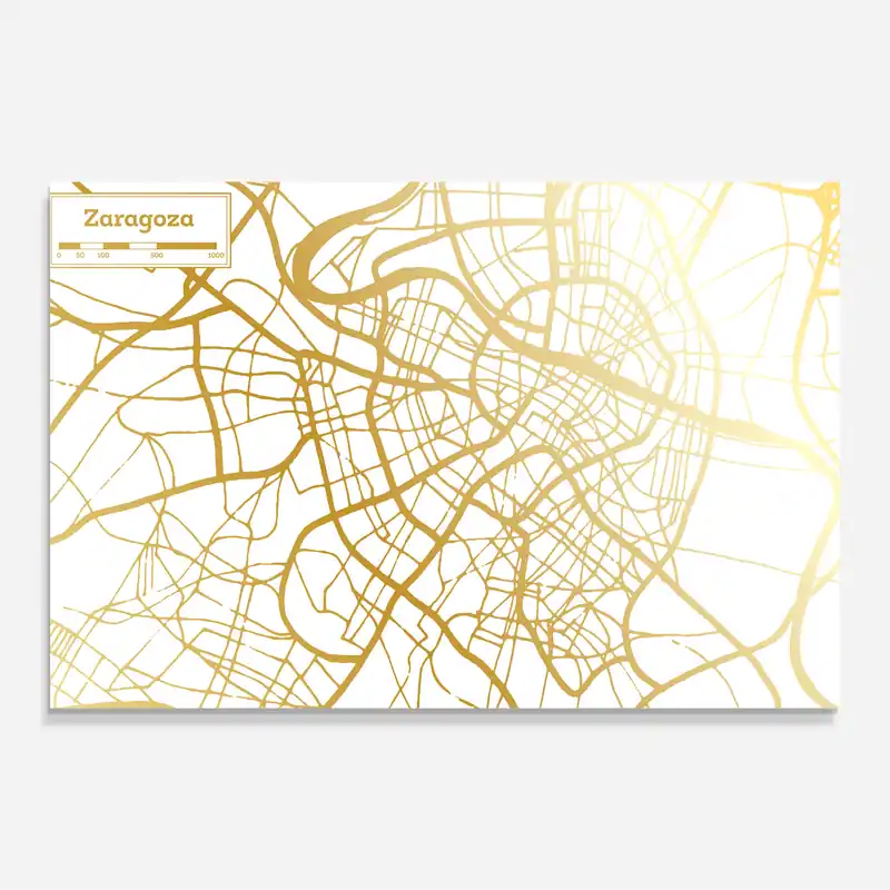 Glasbild Zaragoza Gold Map Expressversand
