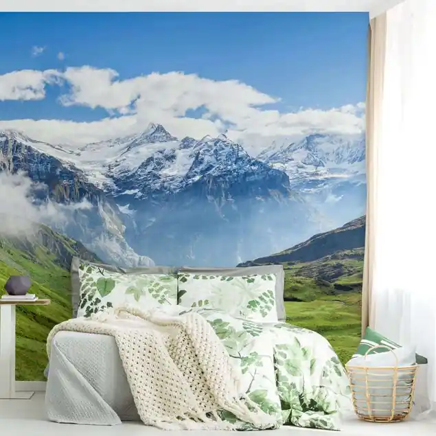 Schweizer Alpenpanorama Fototapete • Vliestapete + Kleister • hergestellt in Deutschland Kostenfreie Lieferung