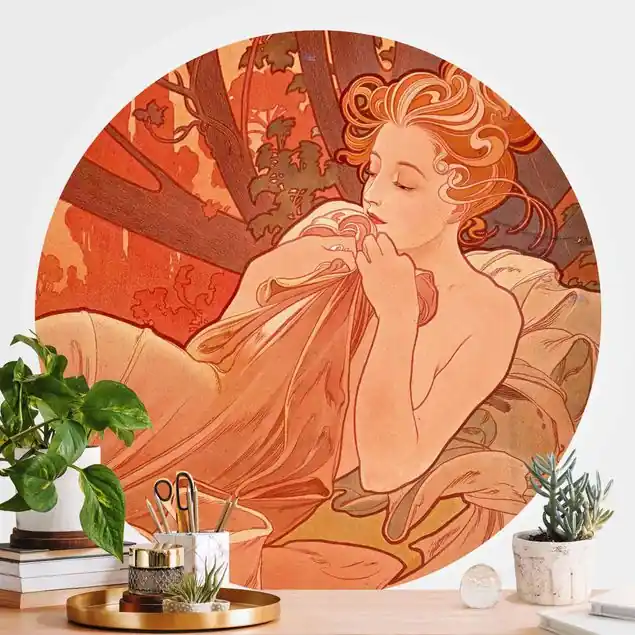 Alfons Mucha - Abenddämmerung Runde Fototapete Schneller Versand