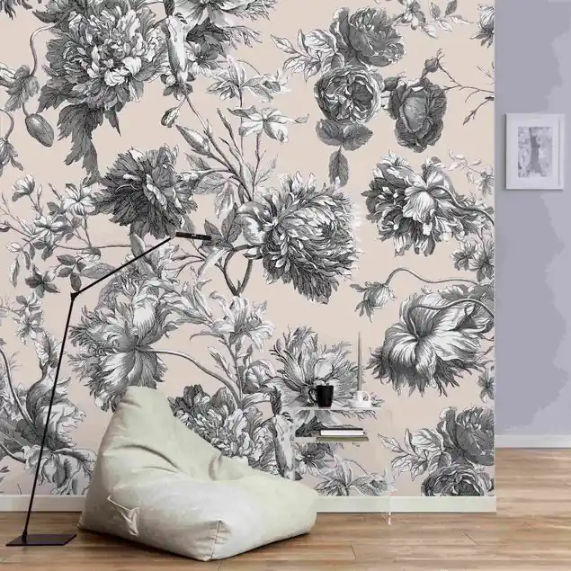 Floraler Kupferstich Graubeige Fototapete • Vliestapete + Kleister • hergestellt in Deutschland Mega-Angebot