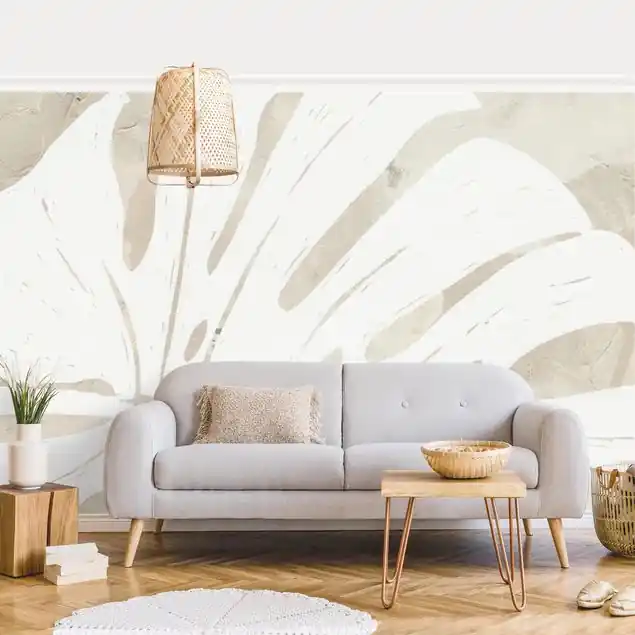 Schnäppchen Monstera Silhouette auf Leinen Fototapete • Vliestapete + Kleister • hergestellt in Deutschland