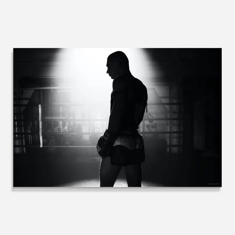 Kostenloser Rückversand Glasbild Boxer Shilouette