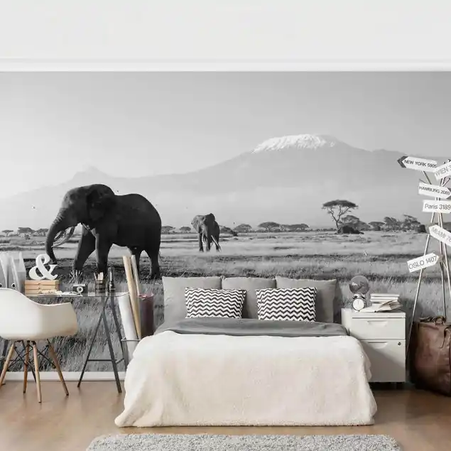 No.287 Elefanten vor dem Kilimanjaro in Kenya II Fototapete • Vliestapete + Kleister • hergestellt in Deutschland Gratis Versand