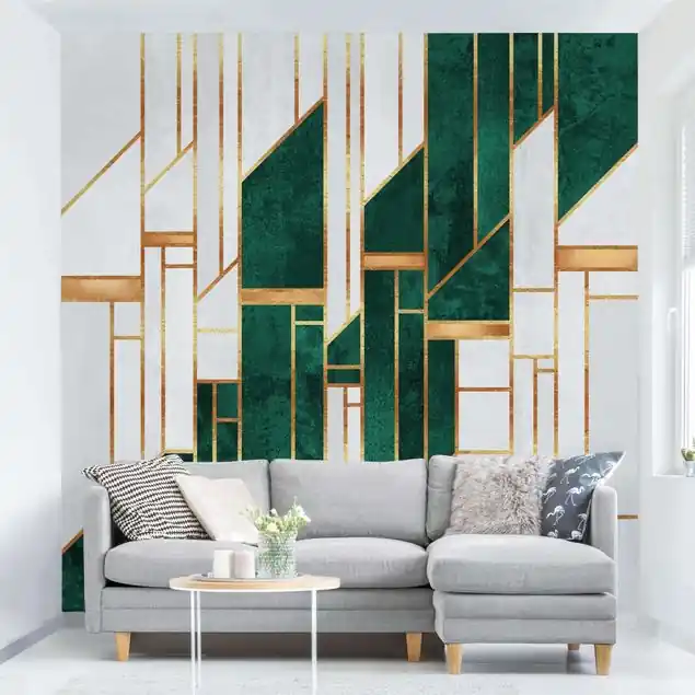 Abverkauf Emerald und Gold Geometrie Fototapete • Vliestapete + Kleister • hergestellt in Deutschland