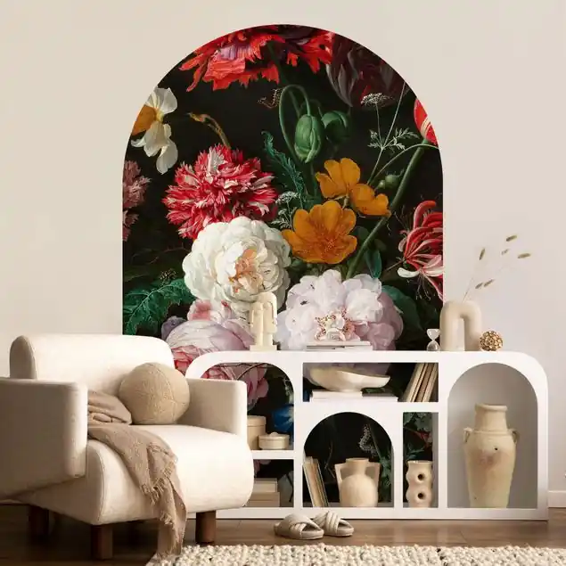 Echt Jan Davidsz de Heem - Stillleben mit Blumen in einer Glasvase Rundbogen Tapete