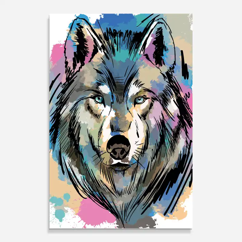 Sichere Zahlung Glasbild Watercolor Wolf Head