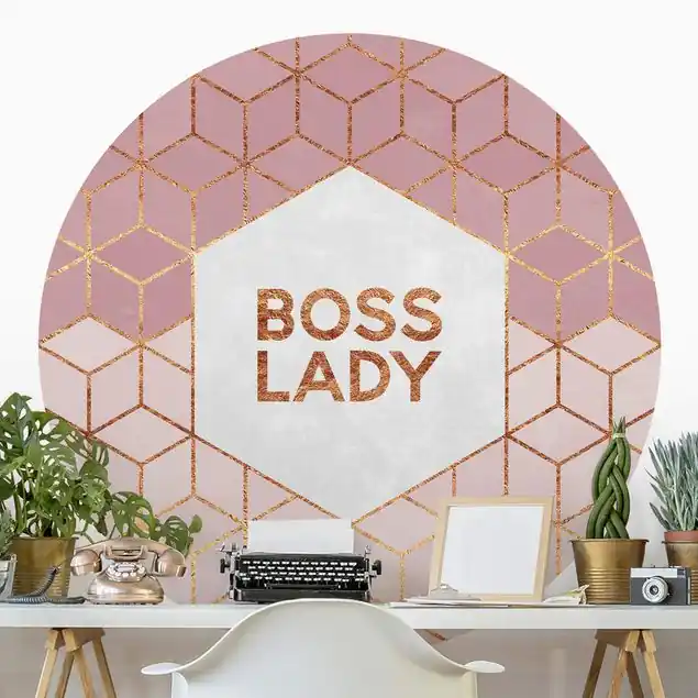 Geprüft Boss Lady Sechsecke Rosa Runde Mustertapete