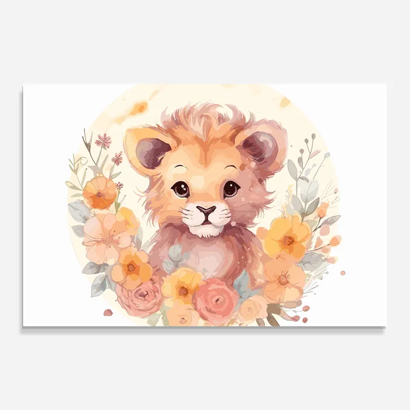 Preisreduziert Glasbild Flower Baby Lion