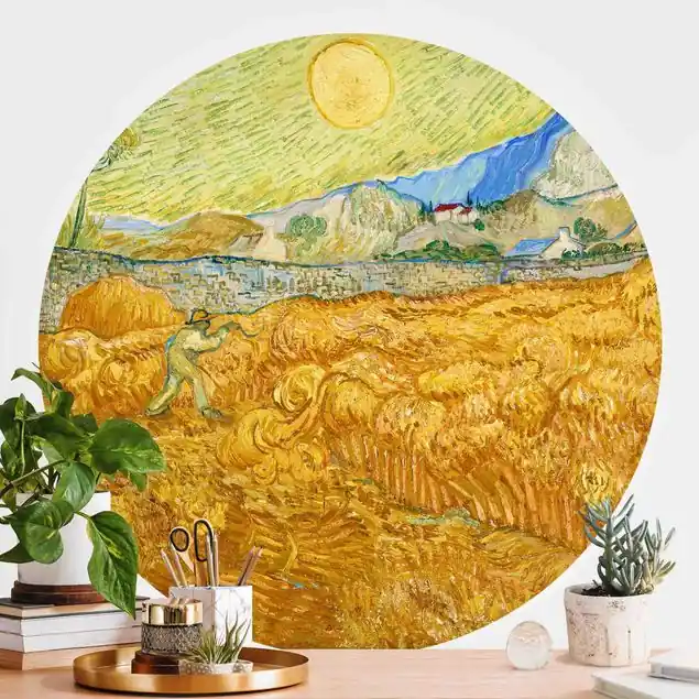 Vincent van Gogh - Kornfeld mit Schnitter Runde Fototapete Schneller Versand