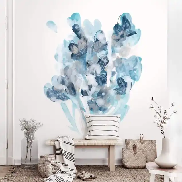 Versand Am Gleichen Tag Aquarell Bouquet in blauen Schattierungen Fototapete • Vliestapete + Kleister • hergestellt in Deutschland