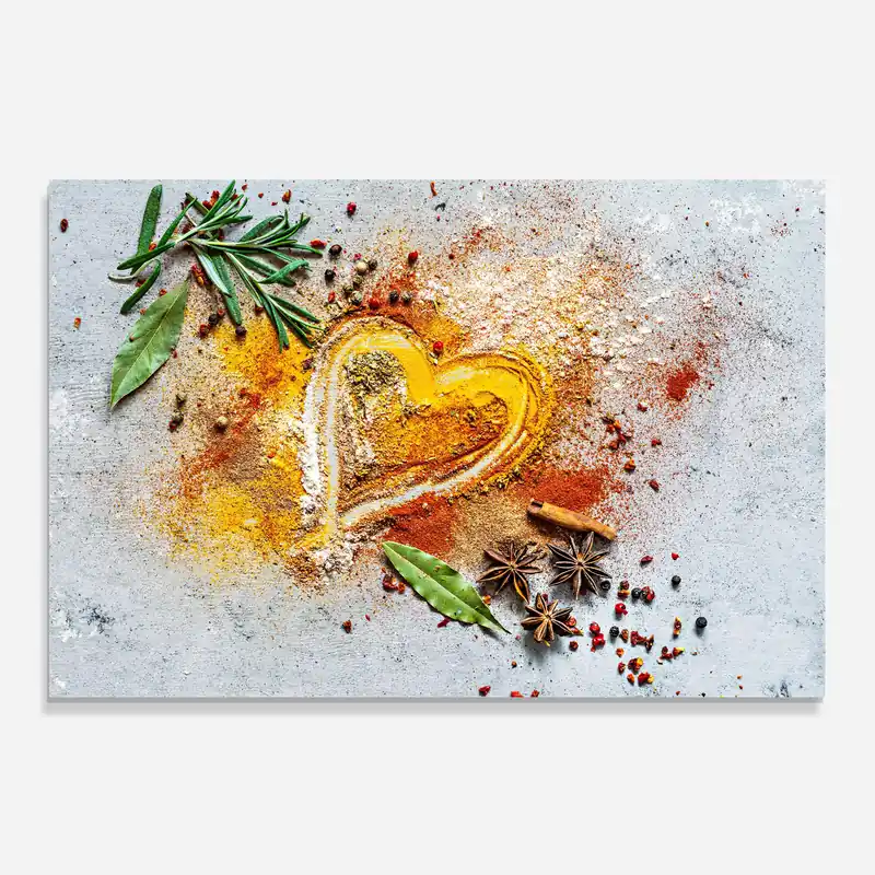 Küchenrückwand Glas Heart Spice Powders Zertifiziert