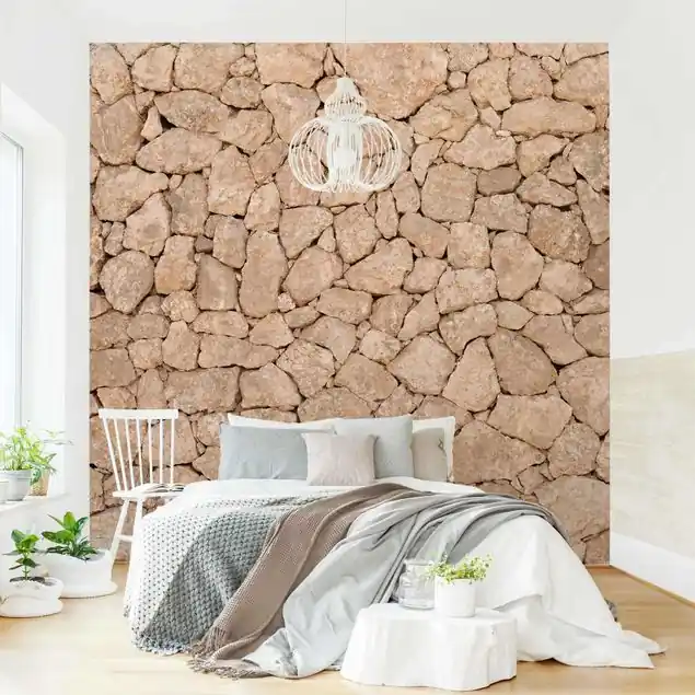 Apulia Stone Wall - Alte Steinmauer aus großen Steinen Fototapete • Vliestapete + Kleister • hergestellt in Deutschland Markenprodukt