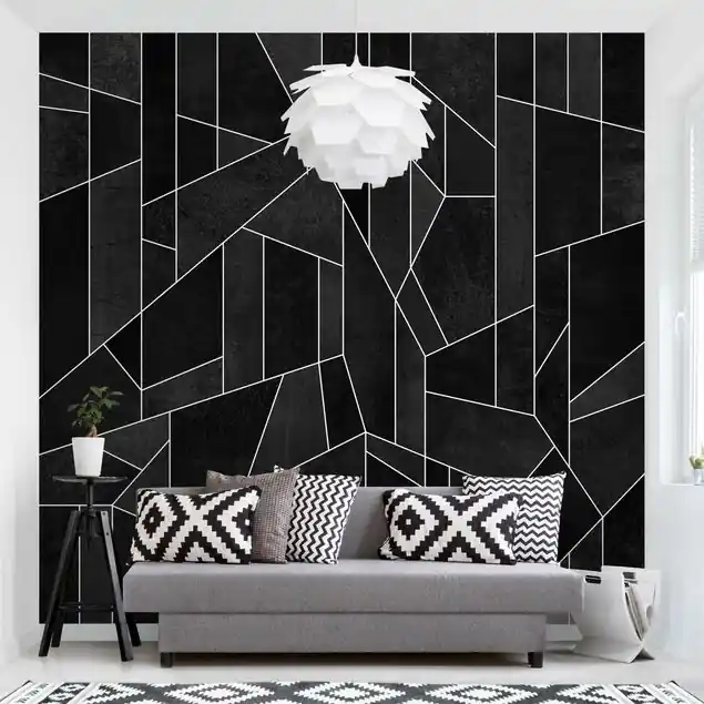 Schwarz Weiß Geometrie Aquarell Fototapete • Vliestapete + Kleister • hergestellt in Deutschland Abverkauf