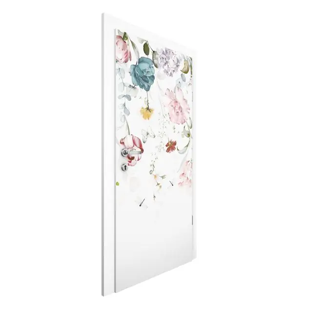 Sofort Bestellen Rankende Blumen mit Schmetterlingen Aquarell Türtapete