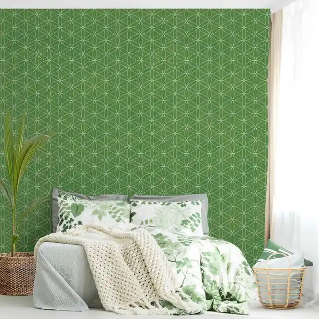 Blume des Lebens Linienmuster hellgrün Fototapete • Vliestapete + Kleister • hergestellt in Deutschland Angebot