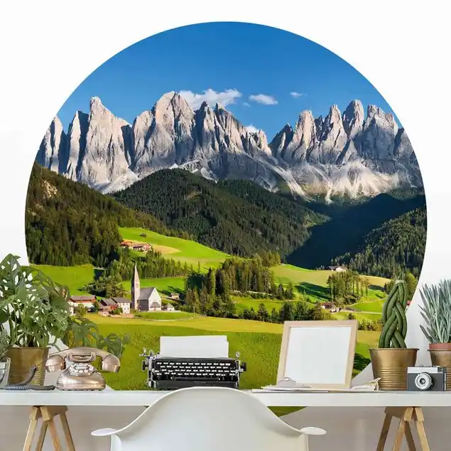 Sichere Zahlung Geislerspitzen in Südtirol Runde Fototapete