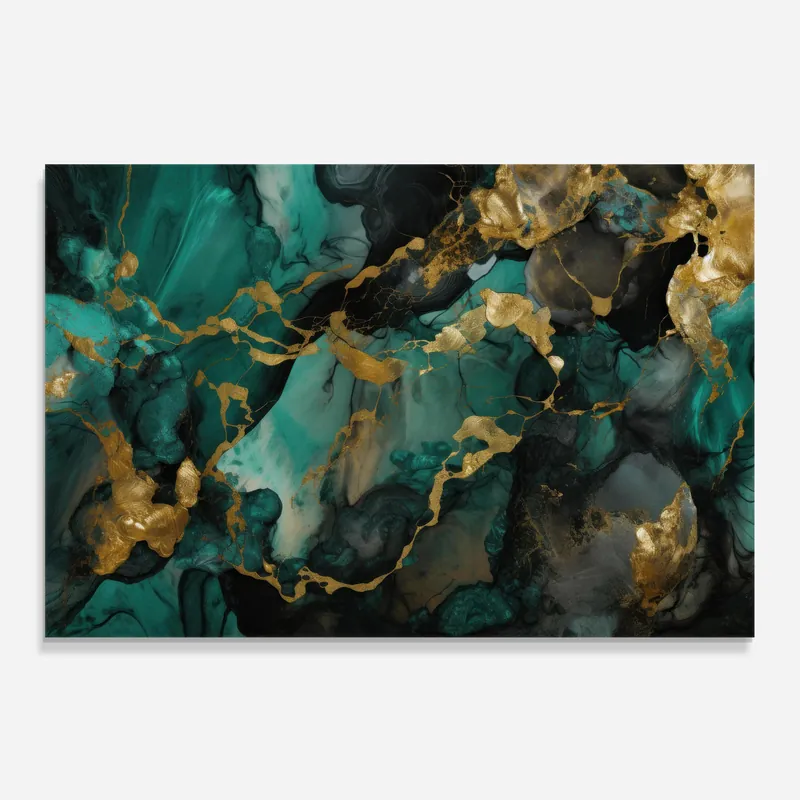 Kracherpreis Küchenrückwand Glas Dark Green Golden Marble