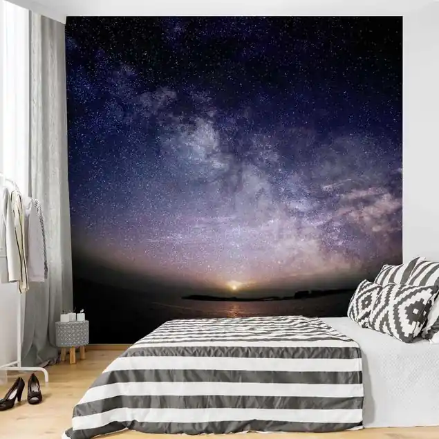 Sofort Bestellen Sonne und Sternenhimmel am Meer Fototapete • Vliestapete + Kleister • hergestellt in Deutschland